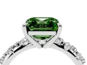 Fancy Green Asscher Cut Diamond Solitaire Vine Band Ring Set in Silver with Round Accents and Prong Setting
