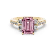 Emerald Cut Side Stone Engagement Ring Setting for a Fancy Pink Lab-Grown Diamond | Pave Band | Yellow Gold