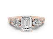Emerald Cut Vintage Three Stone Engagement Ring Setting | Graduated Milgrain Pave | Rose Gold