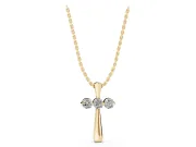 Round Lab-Grown Diamond Three-Stone Cross Pendant Necklace | Stone Crossbar | Yellow Gold