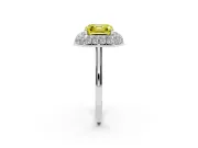 Fancy Yellow Asscher Cut Diamond Halo Engagement Ring Set in White gold with Solitaire Band and Prong Setting