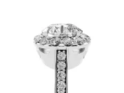 Round Cut Diamond Floral Halo Ring Set in White gold with Pavé Band and Prong Setting