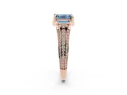 Fancy Blue Emerald Cut Diamond Pavé Split Shank Solitaire Ring Set in Rose gold with Prong Setting