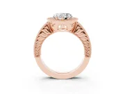 Heart-Shaped Vintage Milgrain Halo Engagement Ring Setting | Carved Leaf Detail | Rose Gold
