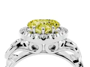 Fancy Yellow Heart Cut Diamond Halo Ring Set in Silver with Scrollwork Band and Prong Setting