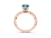 Fancy Blue Princess Cut Diamond Solitaire Ring Set in Rose gold with Twisted Band and Bead Prong Setting