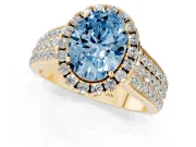 Oval Pavé Engagement Ring Setting for a Fancy Blue Lab-Grown Diamond | Wide Three-Row Band | Yellow Gold