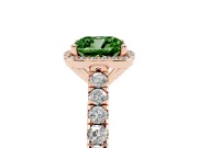 Fancy Green Cushion Cut Diamond Halo Engagement Ring Set in Rose gold with Pavé Band and Prong Setting