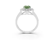 Oval Scalloped Cluster Halo Engagement Ring Setting for a Fancy Green Lab-Grown Diamond | Plain Band | Sterling Silver