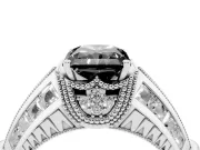 Fancy Black Radiant Cut Diamond Vintage-Inspired Milgrain Ring Set in White gold with Accent Split Shank