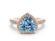 Fancy Blue Heart Cut Diamond Halo Engagement Ring Set in Rose gold with Pavé Band and Prong Setting