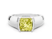 Princess Cut Half Bezel Solitaire Engagement Ring Setting for a Fancy Yellow Lab-Grown Diamond | Wide Band | Platinum