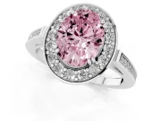 Oval Halo Engagement Ring Setting for a Fancy Pink Lab-Grown Diamond | Polished Halo Rim | Sterling Silver