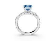 Fancy Blue Asscher Cut Diamond Solitaire Twist Band Ring Set in Silver with Pavé Setting and Prong Head