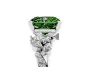 Fancy Green Radiant Cut Diamond Solitaire Ring Set in Platinum with Marquise Twist Band and Prong Setting
