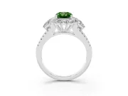Fancy Green Radiant Cut Diamond Halo Split Shank Engagement Ring Set in Platinum with Prong-Held Center Stone