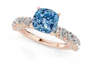 Cushion Cut Shared Prong Engagement Ring Setting for a Fancy Blue Lab-Grown Diamond | Rose Gold