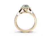 Oval Halo Pavé Engagement Ring Setting for a Fancy Green Lab-Grown Diamond | Narrow Split Shank | Yellow Gold