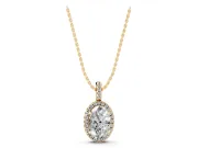Oval Lab-Grown Diamond Halo Pendant Necklace | Yellow Gold