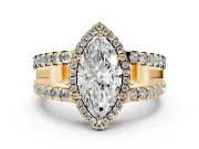 Marquise Halo Split Shank Engagement Ring Setting | Pavé Strands | Yellow Gold
