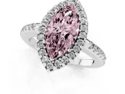 Marquise Pave Halo Engagement Ring Setting for a Fancy Pink Lab-Grown Diamond | Pave Band | Sterling Silver