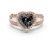 Fancy Black Heart Cut Diamond Halo Ring Set in Rose gold with Double Pavé Split Shank