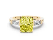 Radiant Cut Three Stone Engagement Ring Setting for a Fancy Yellow Lab-Grown Diamond | Tapered Baguettes | Yellow Gold