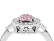 Fancy Pink Pear Cut Diamond Halo Engagement Ring Set in White gold with Milgrain Pavé Band