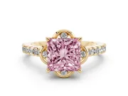 Princess Cut Floral Petal Engagement Ring Setting for a Fancy Pink Lab-Grown Diamond | Petal Accents | Yellow Gold