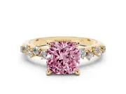 Cushion Cut Graduated Engagement Ring Setting for a Fancy Pink Lab-Grown Diamond | Yellow Gold