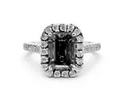 Emerald Cut Halo Engagement Ring Setting for a Black Center | Tapered Band | Sterling Silver