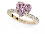 Heart-Shaped Hidden Halo Engagement Ring Setting for a Fancy Pink Lab-Grown Diamond | Pavé Band | Yellow Gold