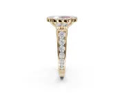 Oval Halo Engagement Ring Setting for a Fancy Pink Lab-Grown Diamond | Side Clusters | Yellow Gold
