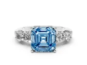 Asscher Cut Five Stone Engagement Ring Setting for a Fancy Blue Lab-Grown Diamond | Prong Set Side Stones | Platinum