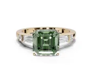 Asscher Cut Tapered Baguette Engagement Ring Setting for a Fancy Green Lab-Grown Diamond | Bar Set Sides | Yellow Gold