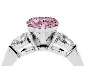 Fancy Pink Three-Stone Heart Cut Diamond Ring Set in Silver with Pear Side Stones and Prong Setting