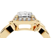 Radiant Cut Floral Halo Engagement Ring Setting | Leaf Shoulders | Yellow Gold