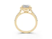 Asscher Cut Diamond Milgrain Floral Halo Engagement Ring Set in Yellow gold with Pavé Band