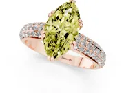 Marquise Three Row Pave Engagement Ring Setting for a Fancy Yellow Lab-Grown Diamond | Rose Gold