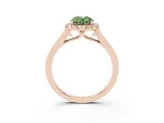 Fancy Green Oval Cut Halo Round Diamond Solitaire Ring Set in Rose gold with Pavé Band and Prong Setting