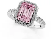 Emerald Cut Halo Engagement Ring Setting for a Fancy Pink Lab-Grown Diamond | Graduated Pavé Band | White Gold