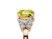 Fancy Yellow Princess Cut Diamond Solitaire Floral Ring Set in Rose gold with Marquise Petals and Prong Setting