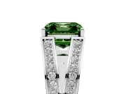 Fancy Green Asscher Cut Diamond Split Shank Ring Set in Silver with Pavé Band and Prong Setting