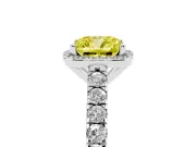 Fancy Yellow Cushion Cut Diamond Halo Engagement Ring Set in Silver with Pavé Band and Prong Setting