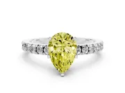 Fancy Yellow Pear Cut Diamond Pavé Band Solitaire Set in White gold with Prong Setting