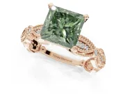 Princess Cut Vintage Engagement Ring Setting for a Fancy Green Lab-Grown Diamond | Graduated Stations | Rose Gold