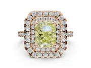 Canary Yellow Radiant Cut Lab-Grown Diamond Double Halo Statement Ring Set in Rose Gold with Pavé Band