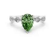 Fancy Green Pear Cut Diamond Solitaire Engagement Ring Set in Platinum with Milgrain Bezel Accent Band