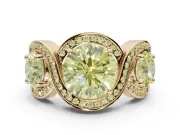Round Three Stone Halo Engagement Ring Setting for a Fancy Yellow Lab-Grown Diamond | Pavé Wave Band | Yellow Gold
