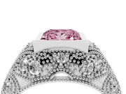 Fancy Pink Princess Cut Diamond Bezel Ring Set in Platinum with Milgrain Accent Band